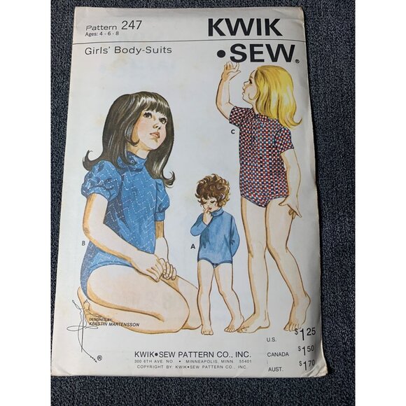 Kwik Sew Girls Boby Suits Sewing Pattern sz 4 6 8 247 - uncut - Picture 8 of 10